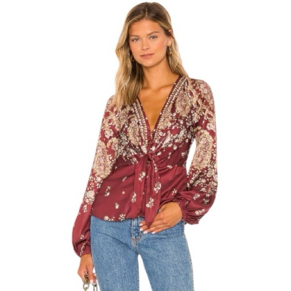Free People Run Free Floral Plunging-Neck Top